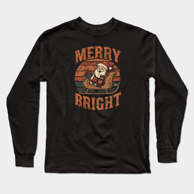 Merry & Bright Grunge Santa Sleigh Long Sleeve T-Shirt by Ink Lines