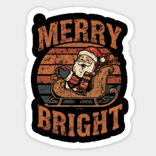 Merry & Bright Grunge Santa Sleigh Sticker