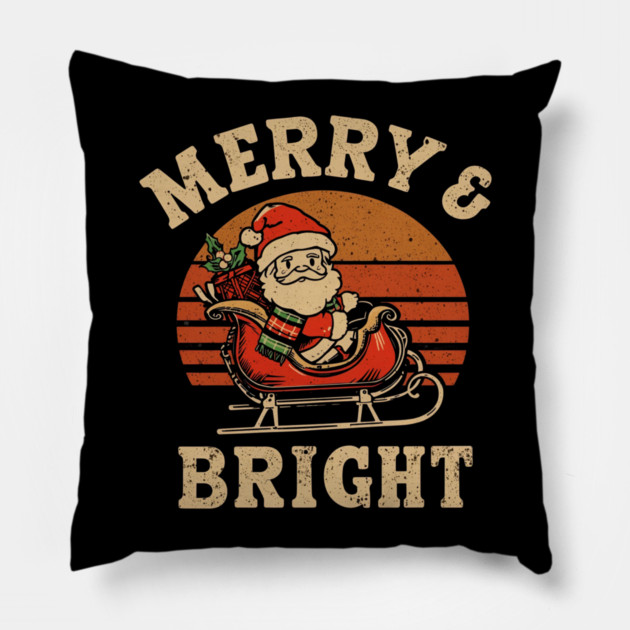 Merry & Bright Retro Santa Plaid Sleigh Pillow by Ink Lines