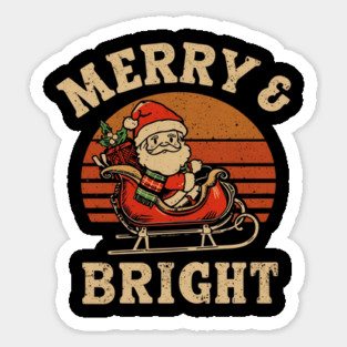 Merry & Bright Retro Santa Plaid Sleigh Sticker