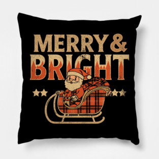 Merry & Bright Retro Sunset Santa Sleigh Pillow
