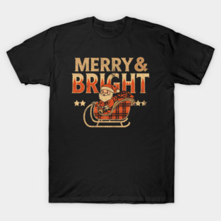 Merry & Bright Retro Sunset Santa Sleigh T-Shirt