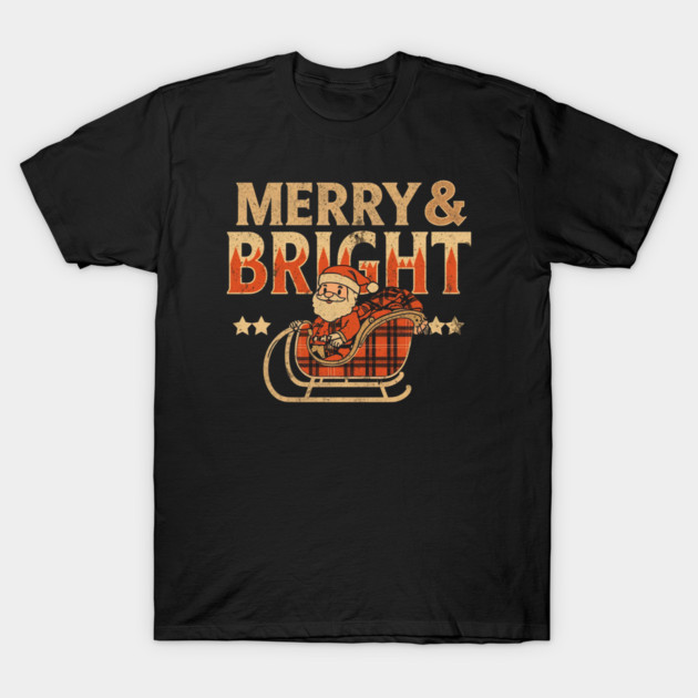 Merry & Bright Retro Sunset Santa Sleigh T-Shirt by Ink Lines