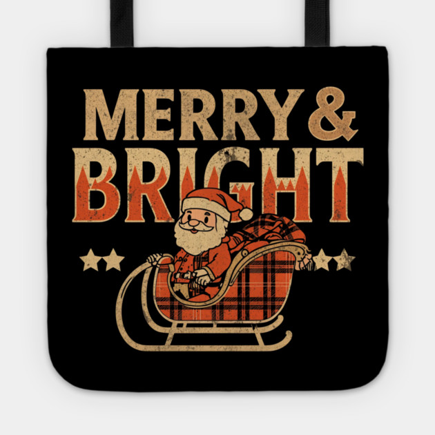 Merry & Bright Retro Sunset Santa Sleigh Tote by Ink Lines