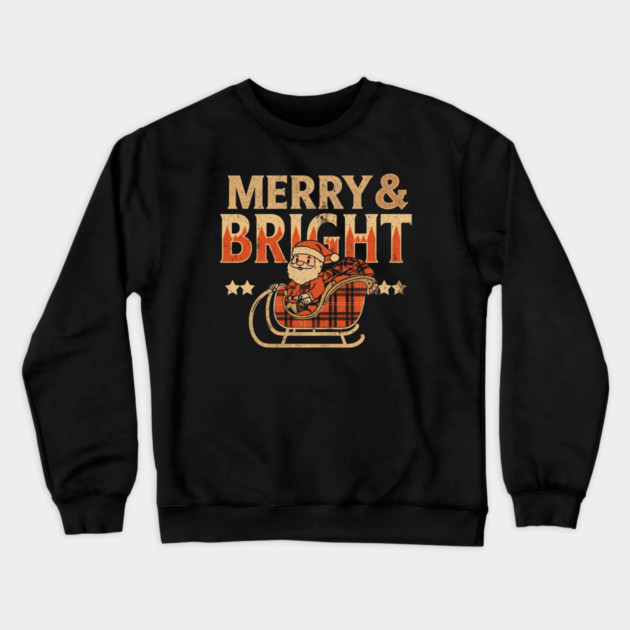 Merry & Bright Retro Sunset Santa Sleigh Crewneck Sweatshirt by Ink Lines