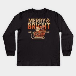 Merry & Bright Retro Sunset Santa Sleigh Kids Long Sleeve T-Shirt