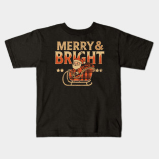 Merry & Bright Retro Sunset Santa Sleigh Kids T-Shirt