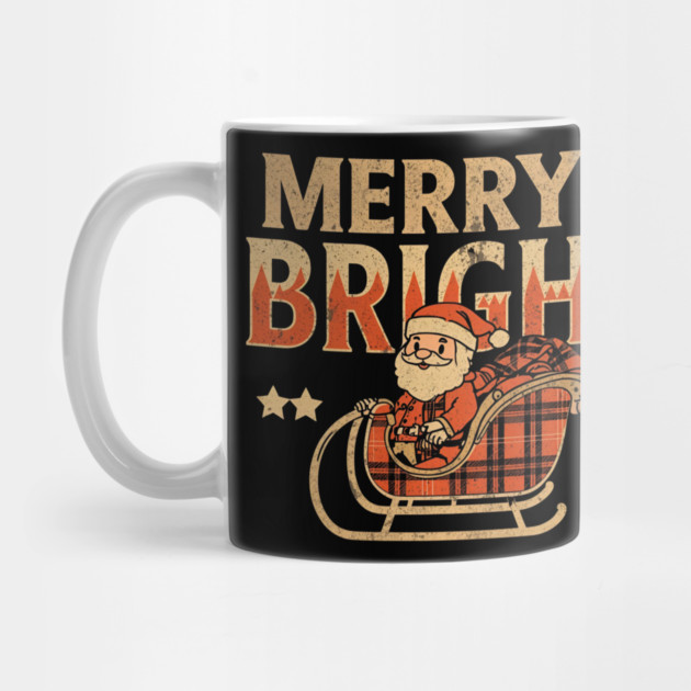 Merry & Bright Retro Sunset Santa Sleigh by Ink Lines