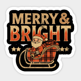 Merry & Bright Retro Sunset Santa Sleigh Sticker