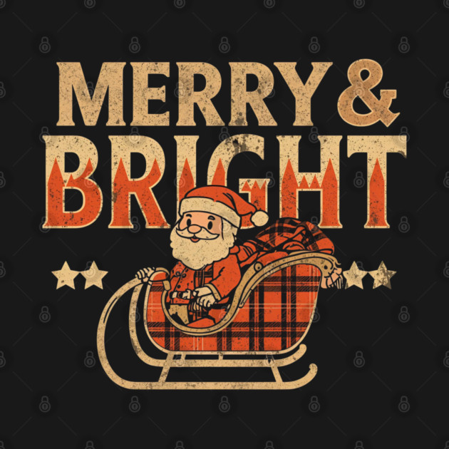 Merry & Bright Retro Sunset Santa Sleigh by Ink Lines