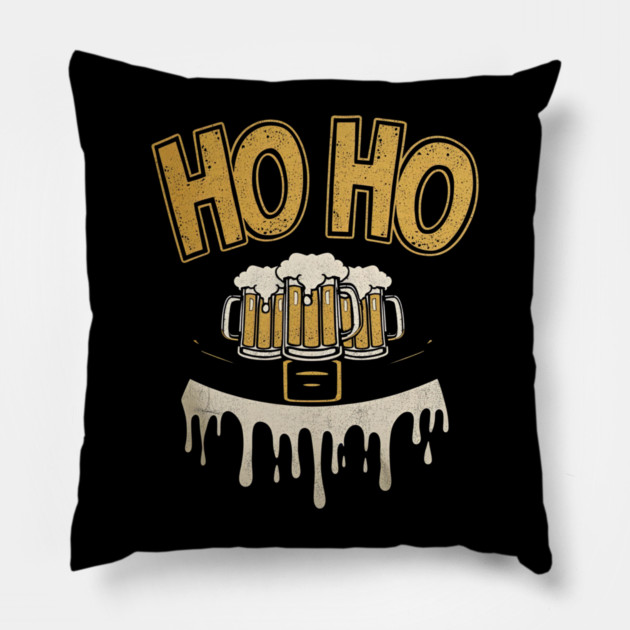 Ho Ho Ho Beer Mugs Christmas Pillow by Ink Lines