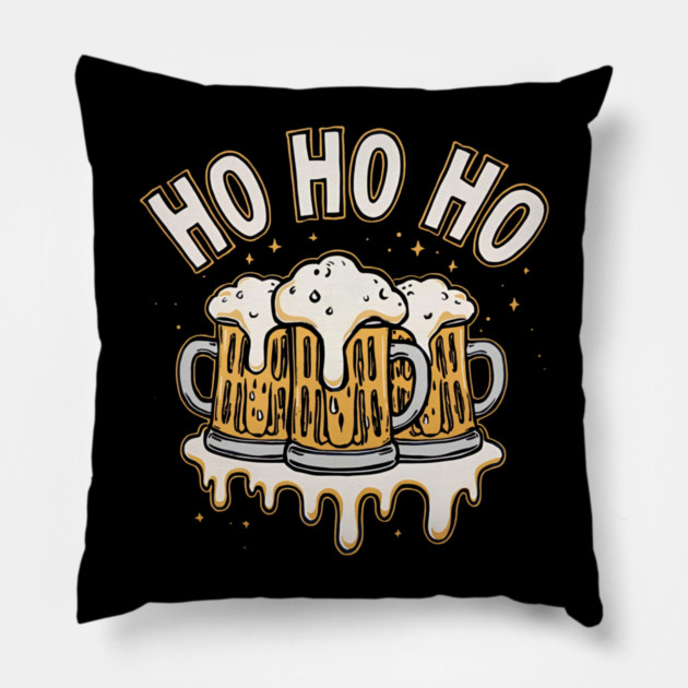 Ho Ho Beer Funny Christmas Drinking Pillow by Ink Lines