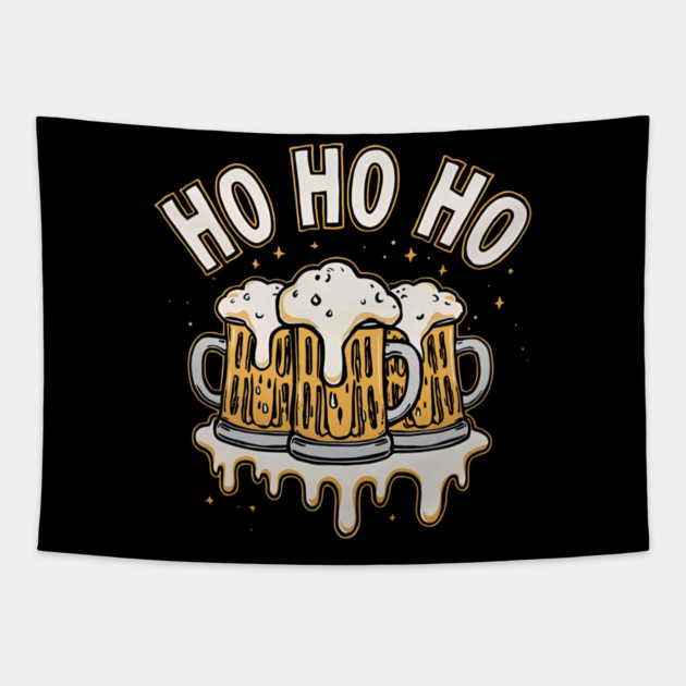 Ho Ho Beer Funny Christmas Drinking Tapestry by Ink Lines