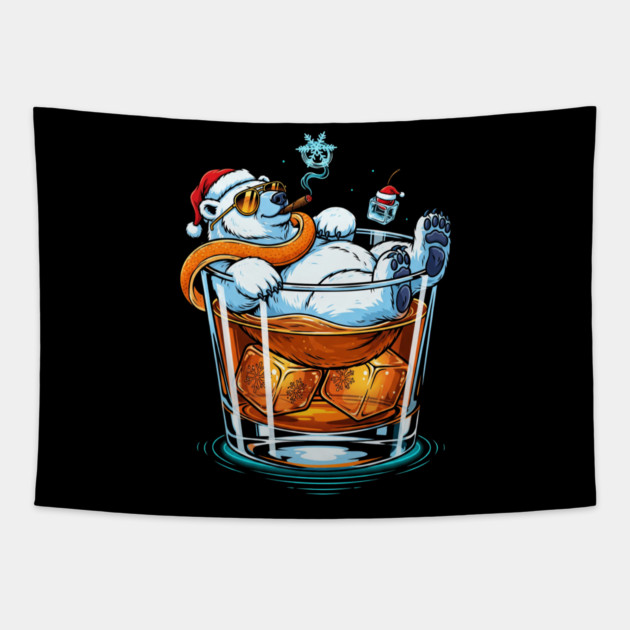 Polar Bear In a Cocktail glass Tapestry by Dr. Cork
