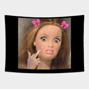 Disgusted Doll Meme Face Tapestry