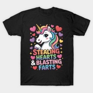 Unicorn Stealing Hearts Blasting Farts Valentine T-Shirt
