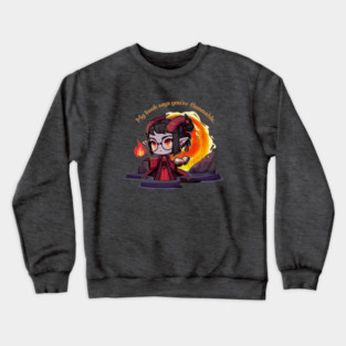 Chibi Tiefling Wizard TTRPG Book Says You're Flammable Cute Chaos Mage Crewneck Sweatshirt