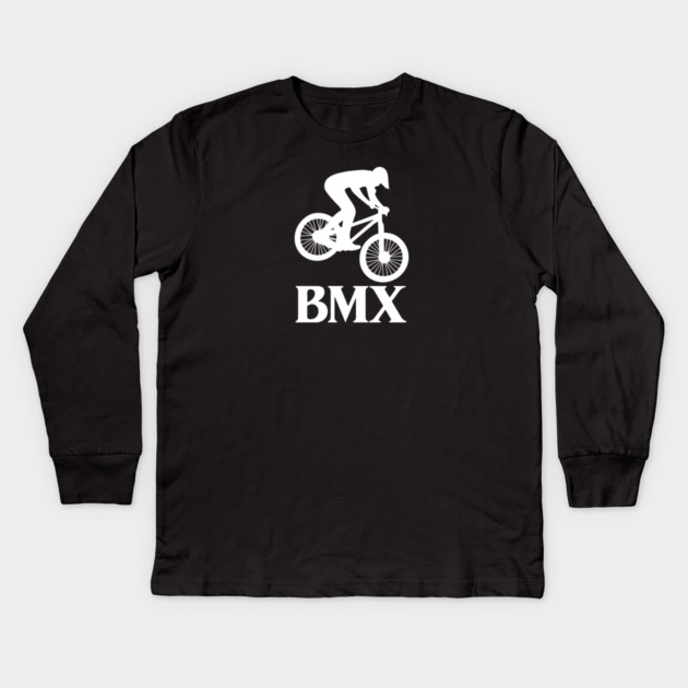 BMX Rider – White Silhouette Kids Long Sleeve T-Shirt by Shit Post Hero