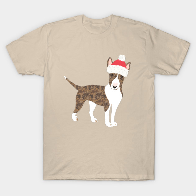 Festive English Bull Terrier Christmas Art T-Shirt by JunkyDotCom
