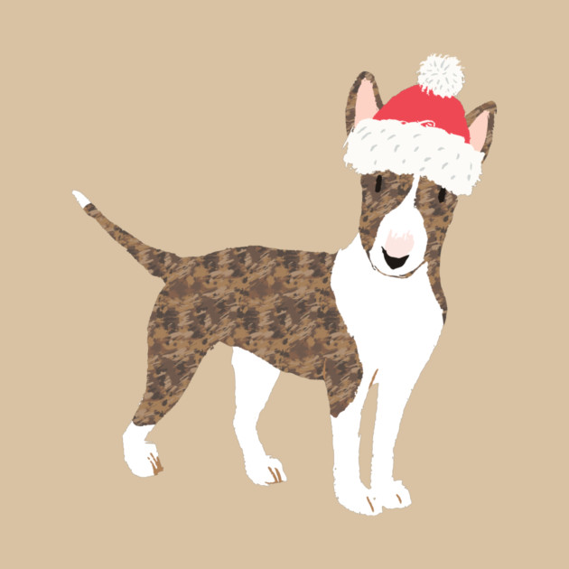 Festive English Bull Terrier Christmas Art by JunkyDotCom