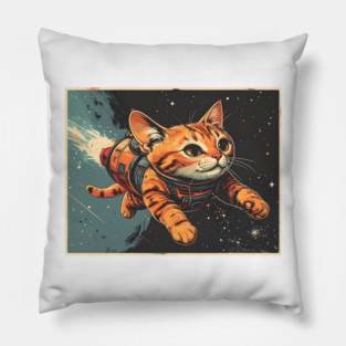Jetpack Tabby Cat – Vintage Space Traveler Design Pillow