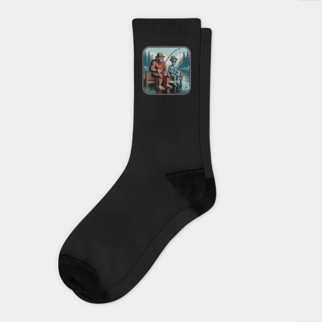 Bigfoot Fishing Design for Men and Boys | Sasquatch Fishing | Funny Fishing for Men Socks by Pixel Threads 