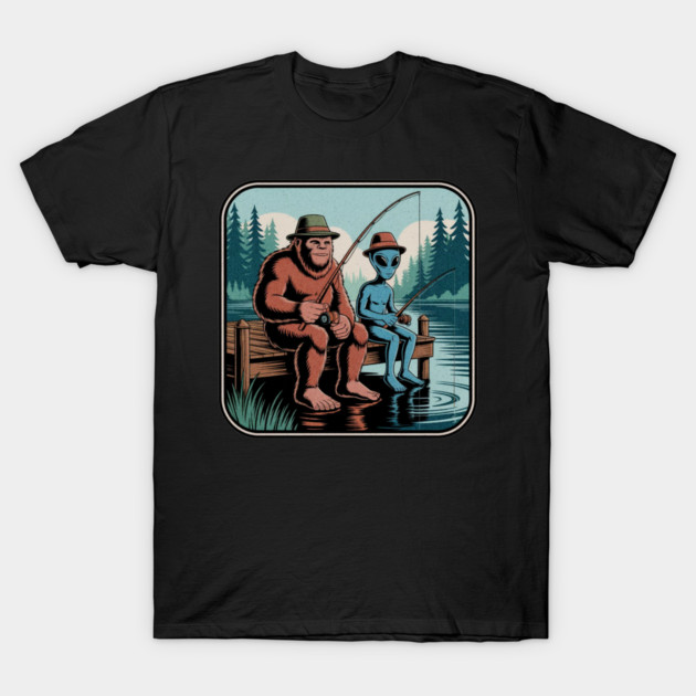 Bigfoot Fishing Design for Men and Boys | Sasquatch Fishing | Funny Fishing for Men T-Shirt by Pixel Threads 