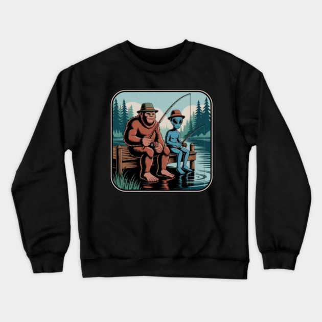 Bigfoot Fishing Design for Men and Boys | Sasquatch Fishing | Funny Fishing for Men Crewneck Sweatshirt by Pixel Threads 