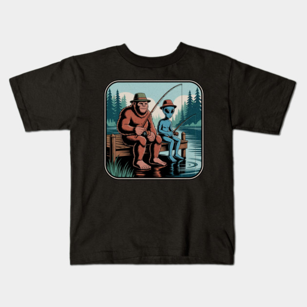 Bigfoot Fishing Design for Men and Boys | Sasquatch Fishing | Funny Fishing for Men Kids T-Shirt by Pixel Threads 