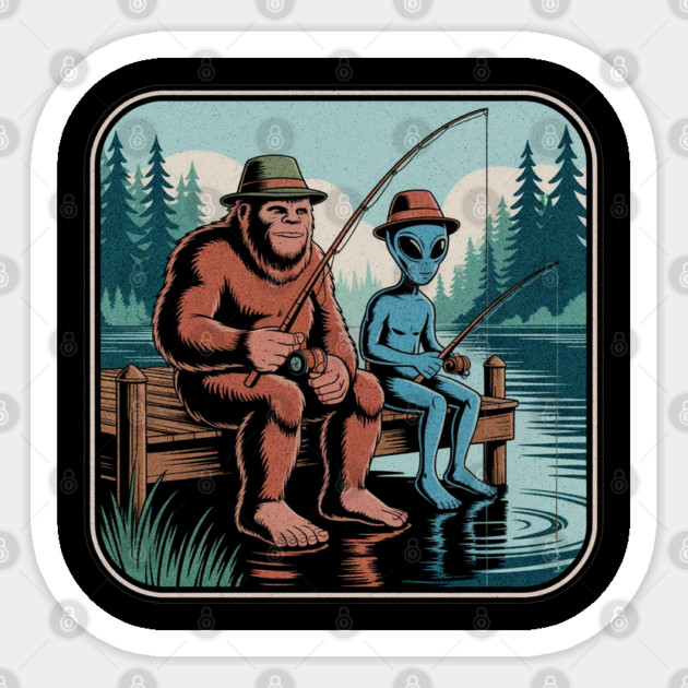 Bigfoot Fishing Design for Men and Boys | Sasquatch Fishing | Funny Fishing for Men Sticker by Pixel Threads 