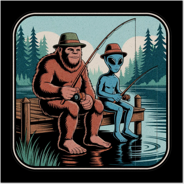 Bigfoot Fishing Design for Men and Boys | Sasquatch Fishing | Funny Fishing for Men Wall Art by Pixel Threads 