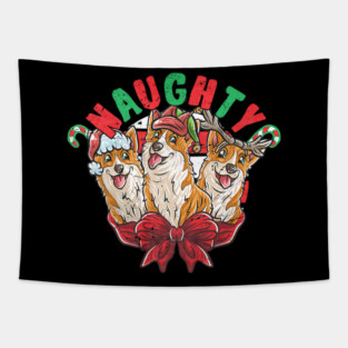 Corgi Santa Claus Elf Reindeer Christmas Dog Tapestry