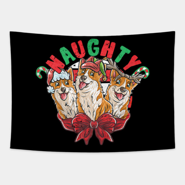Corgi Santa Claus Elf Reindeer Christmas Dog Tapestry by yangho