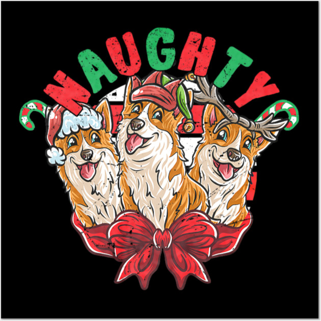 Corgi Santa Claus Elf Reindeer Christmas Dog Wall Art by yangho