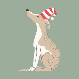 Whippet in Festive Santa Hat T-Shirt