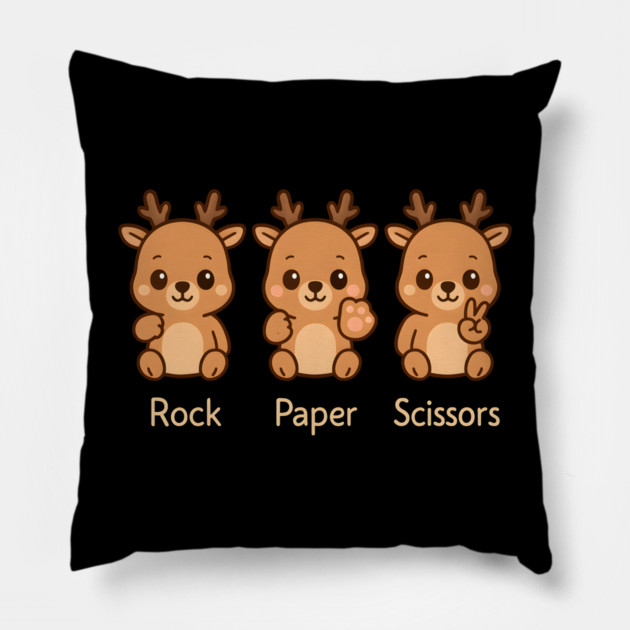Cute Reindeer Rock Paper Scissors Cartoon – Funny Animal Gift Graphic Pillow by MakerMind8.2