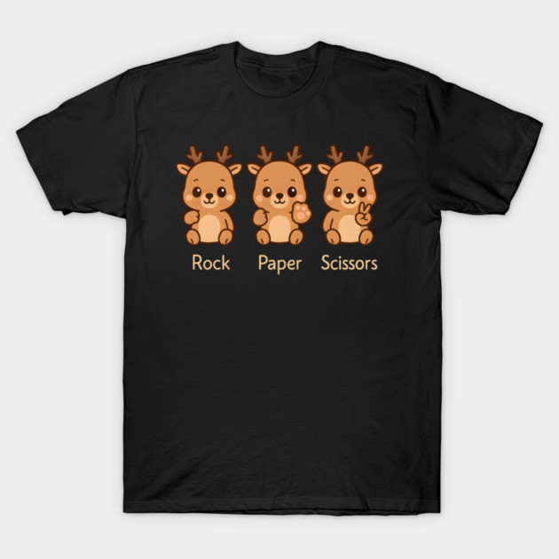 Cute Reindeer Rock Paper Scissors Cartoon – Funny Animal Gift Graphic T-Shirt by MakerMind8.2