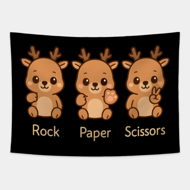 Cute Reindeer Rock Paper Scissors Cartoon – Funny Animal Gift Graphic Tapestry by MakerMind8.2