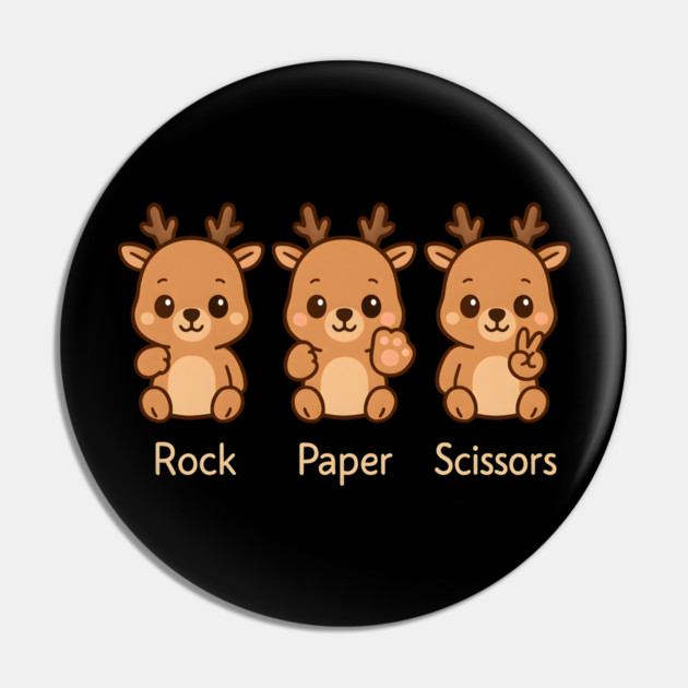 Cute Reindeer Rock Paper Scissors Cartoon – Funny Animal Gift Graphic Pin by MakerMind8.2