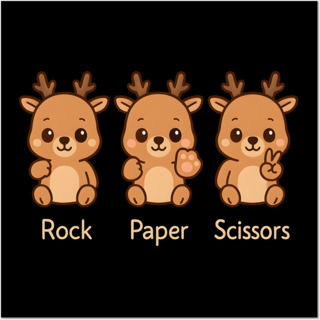 Cute Reindeer Rock Paper Scissors Cartoon – Funny Animal Gift Graphic Wall Art by MakerMind8.2