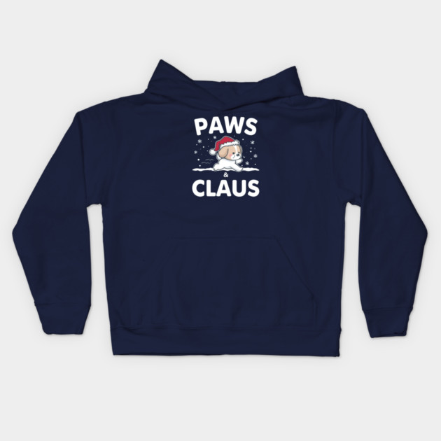 Paws & Claus Jumping Puppy Christmas Kids Hoodie by Ink Lines