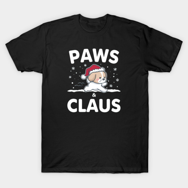 Paws & Claus Jumping Puppy Christmas T-Shirt by Ink Lines