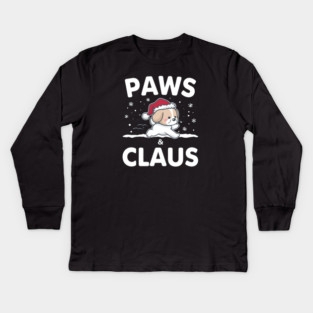 Paws & Claus Jumping Puppy Christmas Kids Long Sleeve T-Shirt