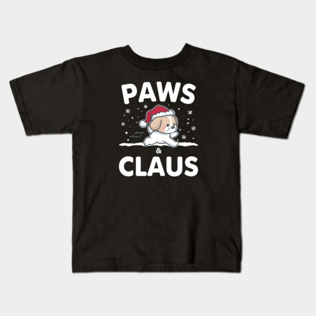 Paws & Claus Jumping Puppy Christmas Kids T-Shirt by Ink Lines
