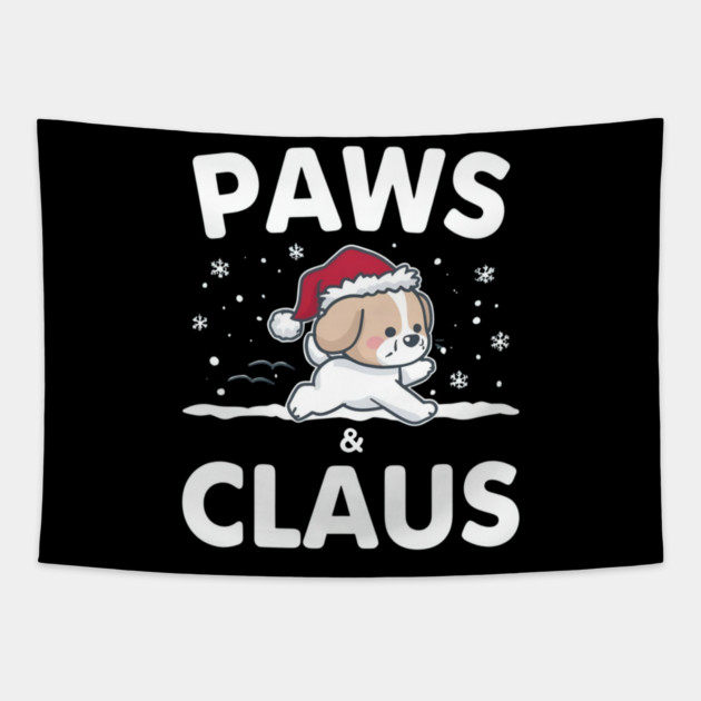 Paws & Claus Jumping Puppy Christmas Tapestry by Ink Lines