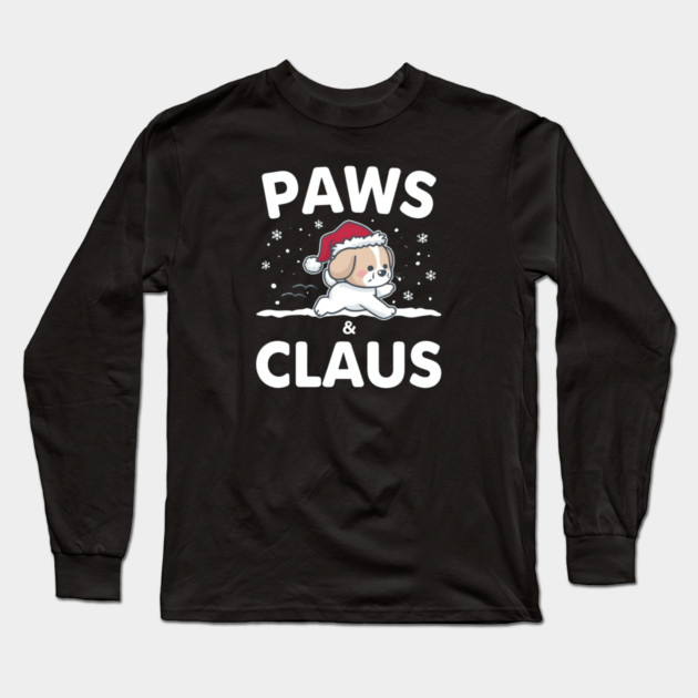 Paws & Claus Jumping Puppy Christmas Long Sleeve T-Shirt by Ink Lines