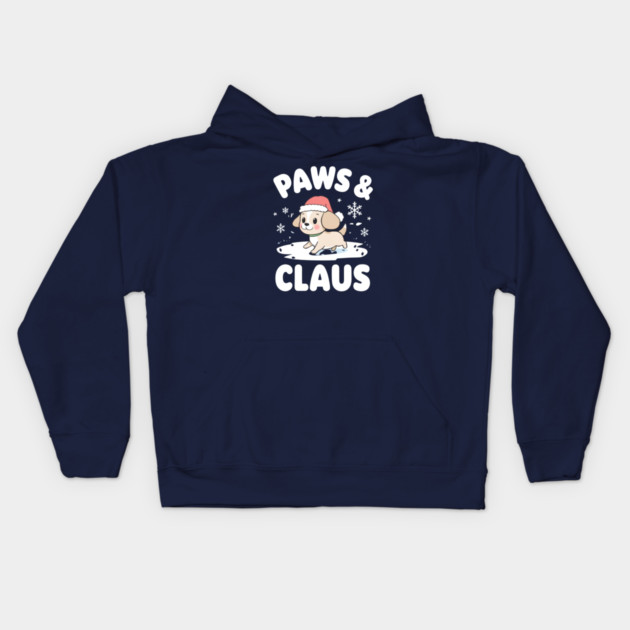 Paws & Claus Cute Christmas Dog Kids Hoodie by Ink Lines