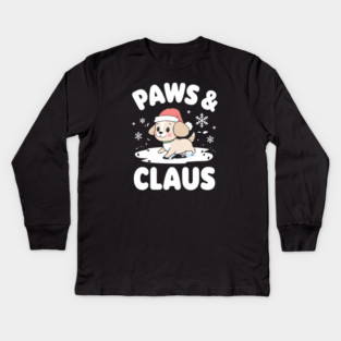 Paws & Claus Cute Christmas Dog Kids Long Sleeve T-Shirt