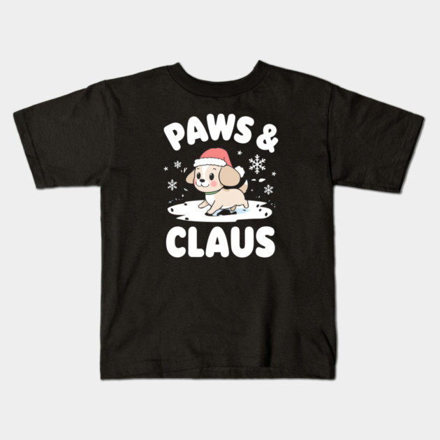 Paws & Claus Cute Christmas Dog Kids T-Shirt by Ink Lines