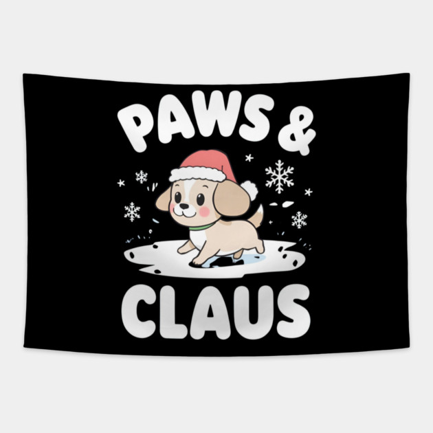 Paws & Claus Cute Christmas Dog Tapestry by Ink Lines
